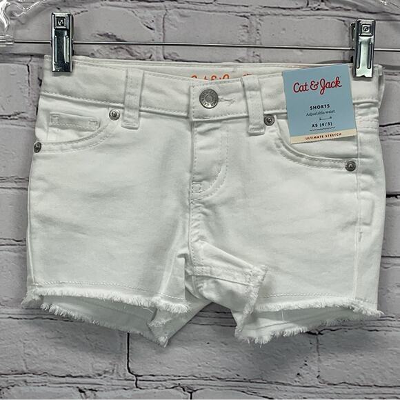 Cat & Jack Shorts Girls Sz XS (4/5) White Cutoffs Denim Raw Hem Adjustable Waist - Picture 1 of 6